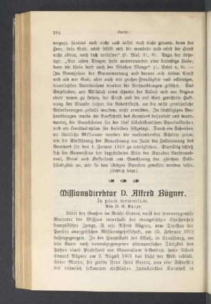Missionsdirektor D. Alfred Bögner. In piam memoriam