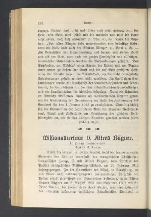 Missionsdirektor D. Alfred Bögner. In piam memoriam
