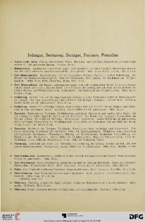 Irdengut, Steinzeug, Steingut, Fayence, Porzellan (Nr. 1-34)