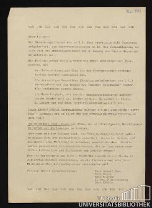 Kommilitonen! Das Studentenparlament hat