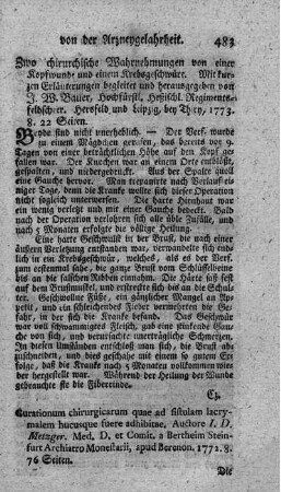 Zwo chirurgische Wahrnehmungen bey einer Kopfwunde und einem wahren Krebsgeschwür.