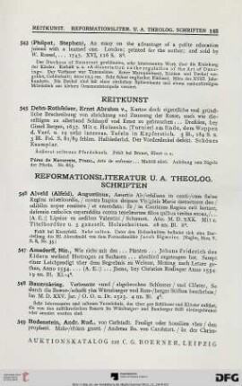 [Reitkunst – Reformationsliteratur] (Nr. 545-618)
