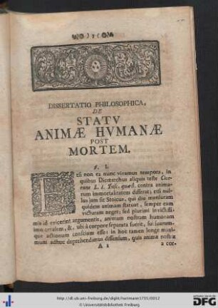 De Statu Animae Humanae Post Mortem.