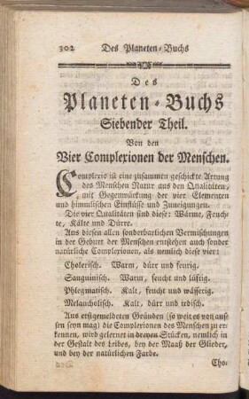 Siebender Theil. Von den Vier Complexionen der Menschen