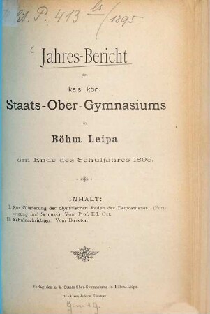 Jahresbericht des Kais.-Königl. Staats-Obergymnasiums in Böhm.-Leipa : am Ende d. Schuljahres ..., 1895