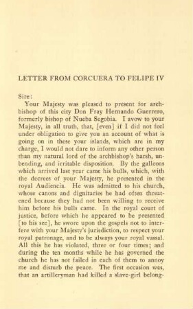 Letter from Corcuera to Felipe IV