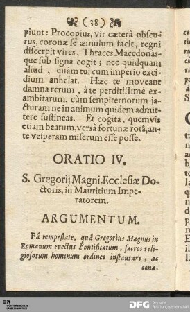 Oratio IV. S. Gregorii Magni, Ecclesiae Doctoris, in Mauritium Imperatorem.
