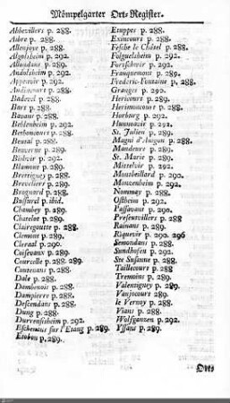 Ortsregister Mömpelgard