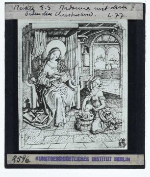Meister E. S., Maria mit dem badenden Christuskind (L. 77) (Stich)