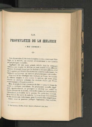 La Prophylaxie De La Malaria Au Congo.