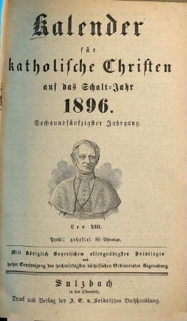 Kalender für katholische Christen : auf d. Jahr ... 1896 = Jg. 56
