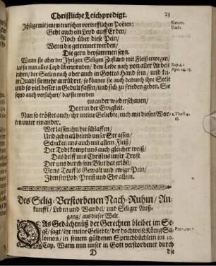 Des Selig-Verstorbenen Nach-Ruhm/ Ankunfft/ Leben und Wandel ...