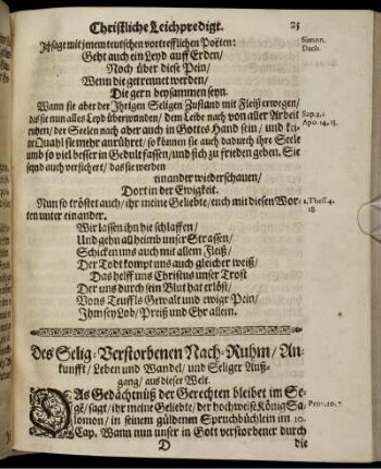 Des Selig-Verstorbenen Nach-Ruhm/ Ankunfft/ Leben und Wandel ...