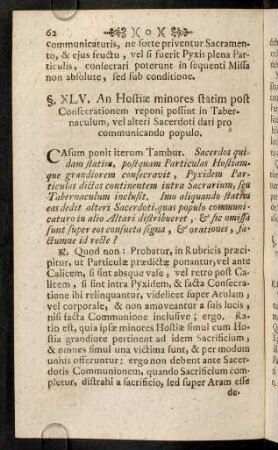 62-74, §. XLV. An Hostiae minores statim post ... - §. LVI. Quid agendum, si ceciderit vinum, vel ....