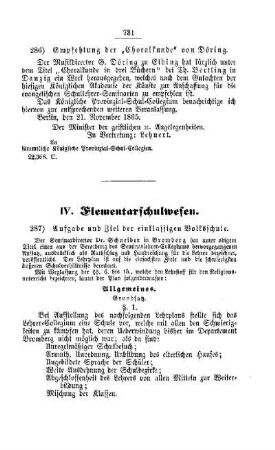 Aufgabe und Ziele der einklassigen Volksschule : [V. Elementarschulwesen]