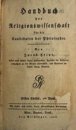 Handbuch der Religions-Wissenschaft für die Candidaten der Philosophie. 1,1