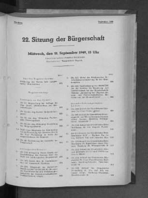 22. Sitzung der Bürgerschaft