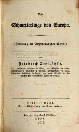 Die Schmetterlinge von Europa, 10,3. Supplemente