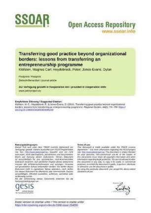 Transferring good practice beyond organizational borders: lessons from transferring an entrepreneurship programme