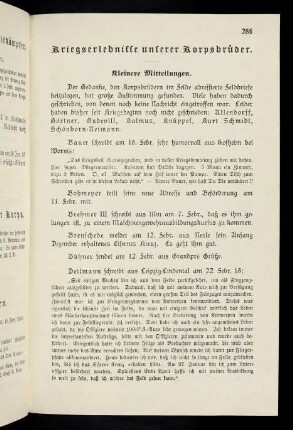 285-303, Kriegserlebnisse unserer Korpsbrüder. Kleinere Mitteilungen