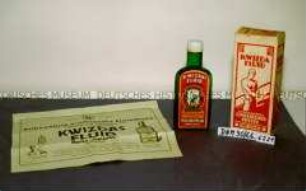 Flaschen mit Inhalt Einreibungsmittel "Kwizda Fluid" in Originalschachtel mit Beipackzettel