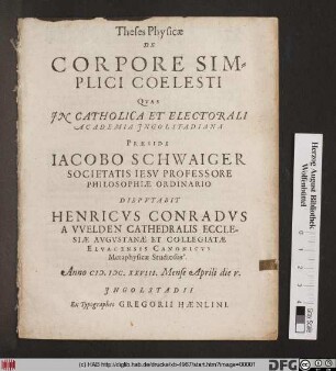 Theses Physicae De Corpore Simplici Coelesti