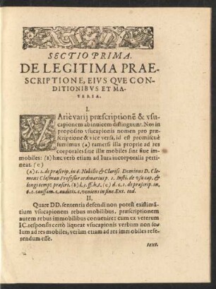 Sectio Prima. De Legitima Praescriptione, Eiusque Conditionibus Et Materia.