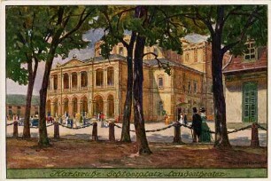 Postkartenalbum mit Motiven von Karlsruhe. "Karlsruhe. Schlossplatz. Landestheater". Schlossplatz mit Hoftheater