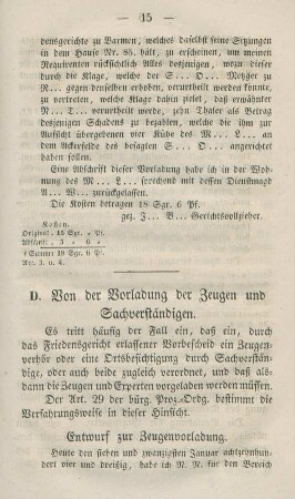 D. Von der Vorladung der Zeugen und Sachverständigen