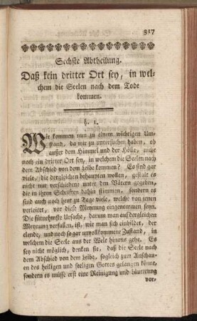 Sechste Abtheilung. Daß kein dritter Ort sey, in welchem die Seelen nach dem Tode kommen