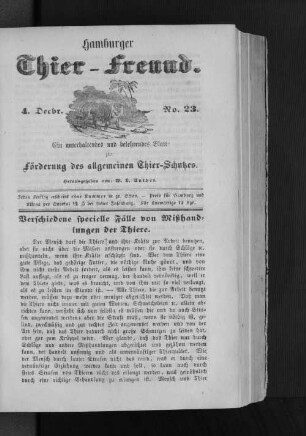 Verschiedene specielle Fälle von Mißhandlungen der Thiere.