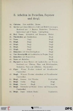 Arbeiten in Porzellan, Fayence und dergl. (Nr. 34-176)