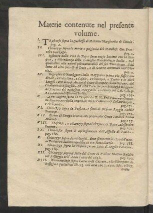Materie contenute nel presente volume.