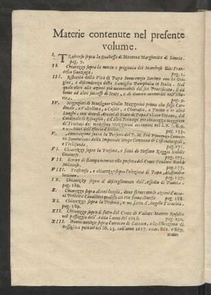 Materie contenute nel presente volume.