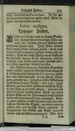 Febris maligna. Hitziges Fieber