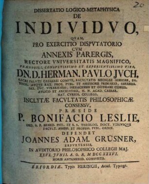 Diss. log. metaphys. de individuo