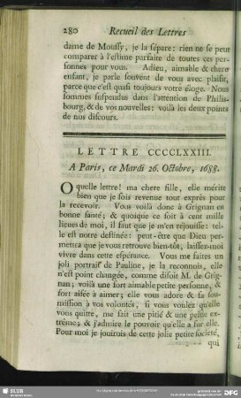 Lettre CCCCLXXIII. A Paris, ce Mardi 26. Octobre, 1688