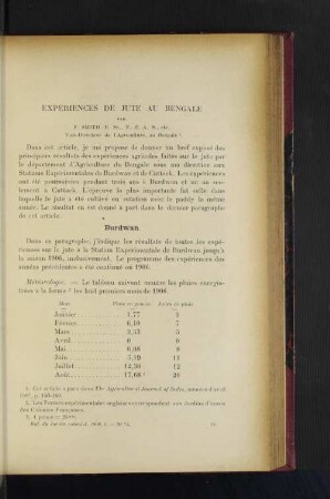 Expériences De Jute Au Bengale.