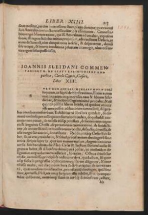 Ioannis Sleidani Commentariorum ... Liber XIIII.