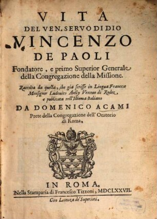 Vita del Venerabile Vincenzo de Paoli