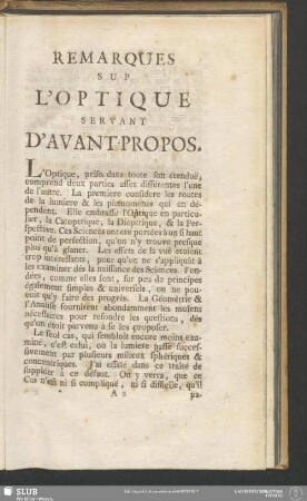 Remarques Sur L'Optique Servant D'Avant-Propos