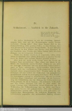 IV. Schlußwort - Ausblick in die Zukunft