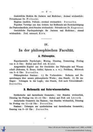IV. In der philosophischen Facultät.