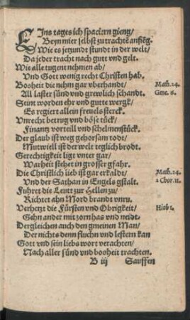 Eins tages ich spaciern gieng/ Beyn mier selbst zu trachten anfieng ...