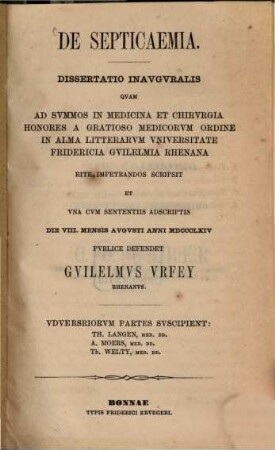 De septicaemia : dissertatio inauguralis