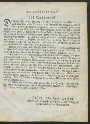 Avertissement des Verlegers
