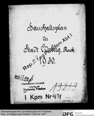 Haushaltsplan der Stadt Oderberg für das Rechnungsjahr 1930