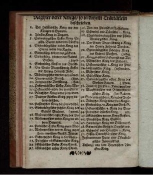 Register derer Kriege/ so in diesem Tractätlein beschrieben