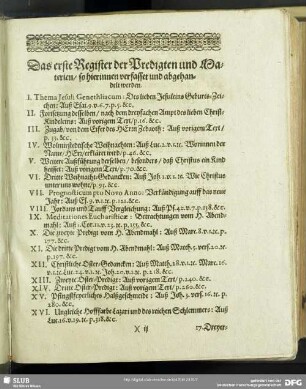 Das erste Register der Predigten und Materien, so hierinnen verfasset und abgehandelt werden