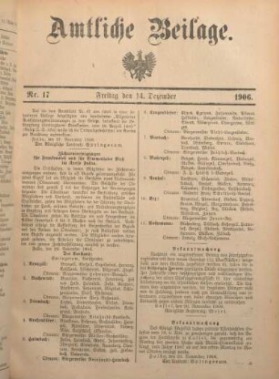 17: Beilage vom Freitag, 14. Dezember 1906